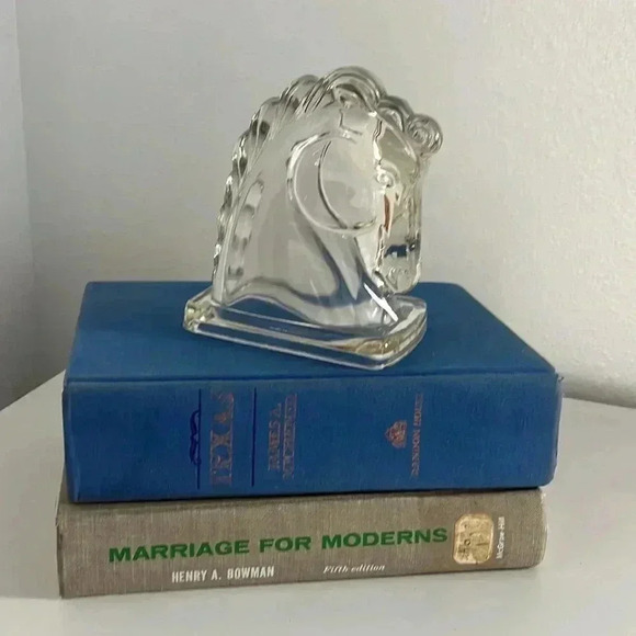Vintage 1950s Federal Glass Horse Head Bookend Clear Art Deco Equestrian - Picture 1 of 5